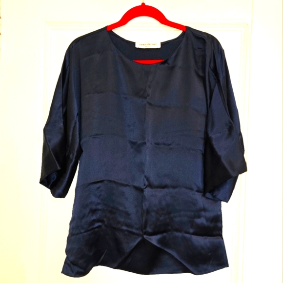 Amanda Uprichard Navy Blue Blouse Top | Size Large | 100% Silk - Picture 3 of 14